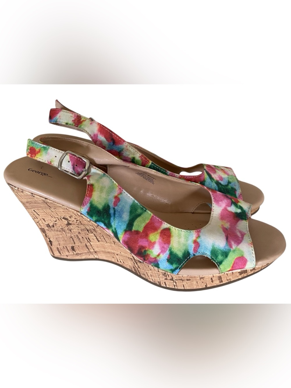 🌺GEORGE Multicolor Floral Cork Wedge Sandals